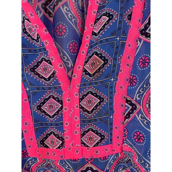 Medium Old Navy Blouse Boho Peasant Top Shirt Pink Blue Geometric Women Loose - Picture 4 of 8